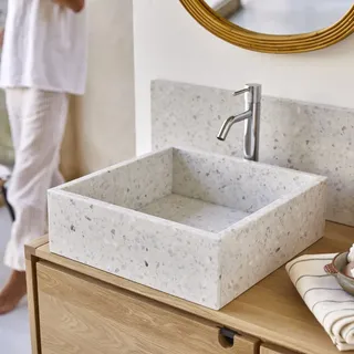 Made - Quadratisches Waschbecken aus Premium-Terrazzo Moon b. 40 cm