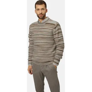Rundhalspullover BABISTA "Pullover MODAORO", Herren, Gr. 54, grau (beige gestreift), Obermaterial: 53% Polyacryl PAN. 33% Polyamid PA. 14% Wolle mw., Pullover Rundhalspullover