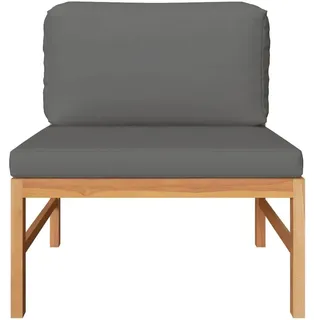 vidaXL Mittelsofa mit Dunkelgrauen Kissen Massivholz Teak - Grau
