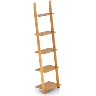 FANTASK Bambus Leiterregal mit 5 Ablagen, schmales Standregal platzsparend, Bücherregal hoch für Wohnzimmer, Büro, Schlafzimmer, 43 x 35 x 165 cm