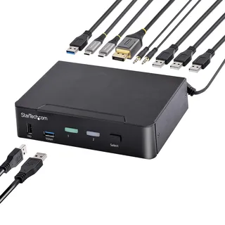 Startech StarTech.com 2-Port USB C KVM Switch, KVM Umschalter mit 4K 60Hz DisplayPort UHD HDR Video, Thunderbolt 3/4 und USB C DP Alt Mode, Audio, 4x USB, 2x USB-A 5 Gbit/s Hub, Hot Key Switching (SV231DPUCA)
