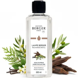 Maison Berger – Nachfüllung Unter dem Olivenbaum 500 ml für Lampe Berger – 2-in-1 geruchsneutralisierendes Raumduft-Öl – Oudh, Olivenholz