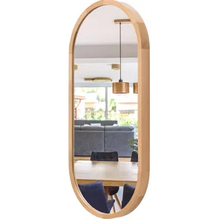 STOLARNIA PIKA Oval Spiegel mit Holz Eiche (100x38 cm) - Wandspiegel mit Holzrahmen - Ovaler Badspiegel für Badezimmer, Flur, Wohnzimmer, Schlafzimmer - Braun