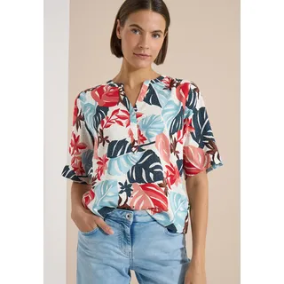 Shirtbluse CECIL, Damen, Gr. L (42), light alabaster weiß, Web, Obermaterial: 100% Viskose, geblümt, lässig geschnitten hüftbedeckend, Rundhals, abgesteppte Kante, Blusen Shirtbluse, Kurzarm Sommerbluse mit Split Neck