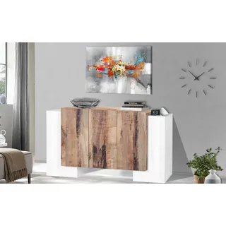 Dmora - Kommode Logan, Küchen-Sideboard mit 5 Türen, Wohnzimmer-Buffet, 100 % Made in Italy, 170 x 45 x 85 cm, glänzendes Weiß und Ahorn,