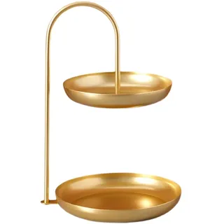 Doppellagiges Obsttablett, Eisen 2 Etagen Süßigkeiten Dessert Tablett Kuchenteller Haushalt Nachmittagstee Snackständer für Obst Snacks Kuchen (Gold)