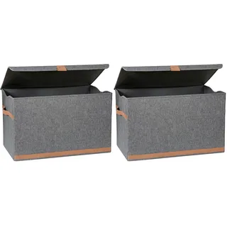 LOVE IT STORE IT Premium Aufbewahrungsbox mit Deckel groß - Truhe aus Leinen - Verstärkt mit Holz - Extra stabil - Grau - 62x37,5x39 cm (Packung mit 2)