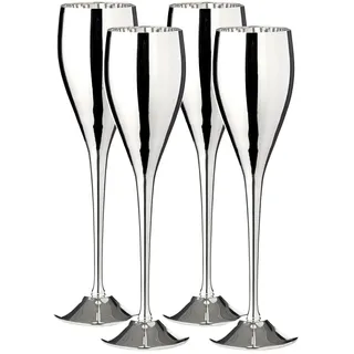 EDZARD 4er Set Sektflöte Dodo (200 ml) versilberter Sektkelch - Sektglas, Champagnerglas - Kelche für Wein, Sekt, Champagner, Prosecco aus Messing in hochglanz zum feiern