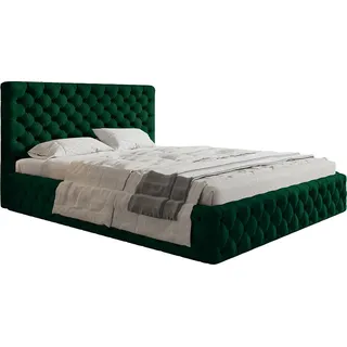 Polsterbett MIAMI-SLIM mit Kopfteil, 180x200 cm, Doppelbett mit Bettkasten und Lattenrost aus Holz, Velourstoff Grün - Grün