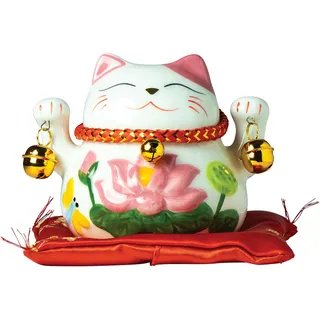 Jade Temple Porzellan Spardose Maneki Neko, weiß-pink, klein - 1 Stück