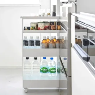 Yamazaki Küchenwagen Nischenwagen Rollwagen Rollregal schmal Badregal 4 Ebenen weiß 12x80x48cm - Weiß