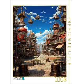CALVENDO Puzzle Steampunk Straße - Anime Manga Landschaft | 1000 Teile Lege-Größe 64 x 48 cm Foto-Puzzle für glückliche Stunden