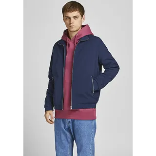 Blouson JACK & JONES "JJERUSH Stylisch, funktional, ideal für Herbst, pflegeleicht", Herren, Gr. M, blau (navy), Web, Obermaterial: 100% Polyester, unifarben, regular fit taillenbedeckt, ohne Ausschnitt, Rippbündchen, Jacken Blouson, mit stylischem Stehkragen