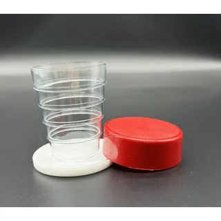 Kimmel Klappbecher Das Original mit Spiegel, Faltbecher, Zahnputzbecher, Trinkbecher, für Picknick Reisen Haushalt Outdoor Wandern Camping, Farbe Deckel rot