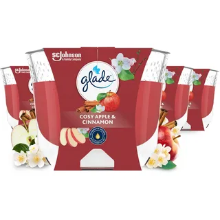 Glade Duft-Kerze im Glas, Cosy Apple & Cinnamon, (4 x 204 g), bis zu 30 Stunden Brenndauer pro Kerze