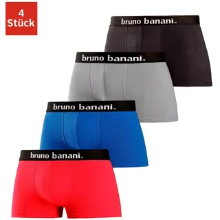 Hipster BRUNO BANANI, Herren, Gr. XL, 4 Stk., bunt (rot, grau, schwarz, navy, uni), Jersey, Obermaterial: 95% Baumwolle, 5% Elasthan, unifarben, körpernah, Unterhosen Hipster, knapp sitzende Boxershorts in uni oder gemustert aus Baumwollmischung