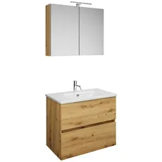 Burgbad Rocio Set aus Spiegelschrank mit LED-Leuchte, Waschtisch und Waschtischunterschrank, Breite 800mm, SGYQ080, Farbe: Eiche Dekor Urban