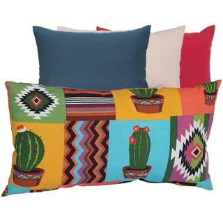 Beo Zierkissen/Kissen mit Kakteen: 60 cm x 30 cm (orange, gelb, türkis)