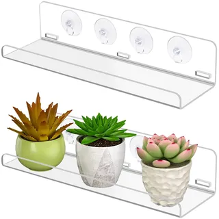 Fensterpflanzenregale 2 Stück Saugnapf Regal Für Pflanzen 30 cm, 8 Saugnäpfen, Transparent Regal Saugnapf, Wandregal Für Innengärten, Zimmerpflanzen