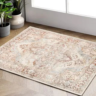 TOPICK Ziegelrot Teppich Floral Vintage Blumenteppich Faltbar Flower Kurzflor Läufer Orientalischer Dünner Teppichläufer Küchen Schlafzimmer Wohnzimmer Esszimmer Arbeitszimmer Büro Anpassbar 60x150cm