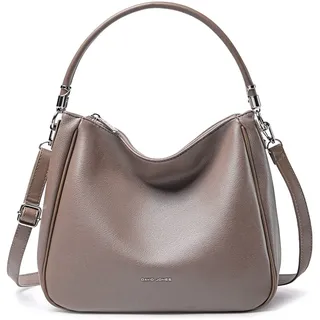 David Jones - Damen Schultertasche Hobo - Mittelgroße Umhängetasche Weich PU Leder Frau - Shopper Handtasche Lange Henkel - Klassische Tasche Alltag Beuteltasche - Einfache Henkeltasche - Taupe Grau