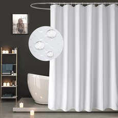 EurCross Duschvorhang 200x200 Weiß Anti Schimmel für Badezimmer, Waschbar Badvorhang aus Polyester Stoff, Waffelmuster Wasserdicht Duschvorhänge mit 14 Ringen