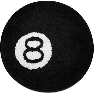 Wokii 8 Ball Billard Teppich, Tuftingweicher mit Anti-Rutsch, Maschinenwaschbar 80x80cm Rund in Schwarz Cool Rugs, Für Streetwear Deko Jugendzimmer