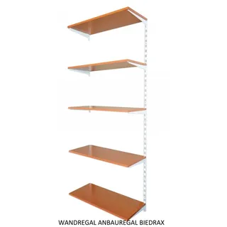 Biedrax Wandregal - Anbauregal 50 x 80 x 200 cm, Farbe weiss - 5 Fachboden Kirsche