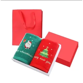 Horuili® Set aus 2 Handtücher für Weihnachten, Baumwoll-Handtüchern, Weihnachtshandtücher für Badezimmer, 35 x 75 cm, Weihnachtsmann Weihnachtsbaum Muster, Küche, Badezimmer