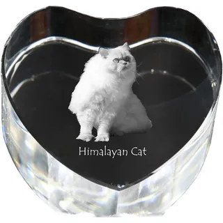 Himalayakatze - Kristalluhr mit Katzenbild, Herzregal-Uhr, personalisierte Standuhr von Art-Dog.