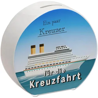 Spardose mit Kreuzfahrtschiff und Spruch - EIN Paar Kreuzer für die Kreuzfahrt zum sparen auf eine Schiffsreise auf einem Passagierschiff über die offenen Meere zu bekannten