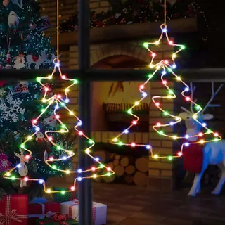 Therlan Fensterdeko Weihnachten Beleuchtet Batterie, 2 Stück 110 LED Fensterbilder Weihnachtsbeleuchtung Mit Timer Fernbedienung, 8 Lichtmodi LED Weihnachtsdeko Fenster Beleuchtet Bunt