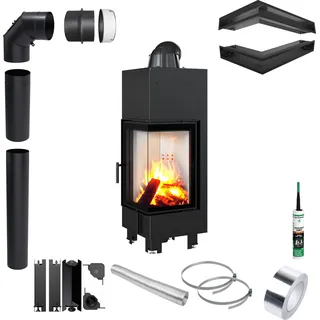 KRATKI MBN Rechter Eck Kaminofen 10 kW Ø200 Set für Montage - Schwarz