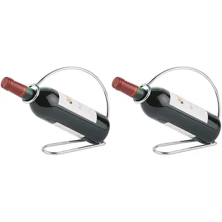 APS Weinflaschenhalter, Flaschenhalter aus Metall, Weinflaschenaufbewahrer, verchromt, 6 x 23 cm, 20 cm Höhe (Packung mit 2)