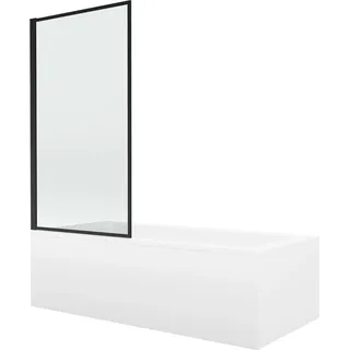 Mexen Cubik rechteckige Badewanne 150 x 70 cm mit Verkleidung und einteiligem Paravent 70 cm, schwarzes Muster - 550315070X9307? - Weiß