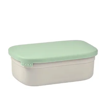BÉABA BÉABA, Lunchbox Kind, Brotdose Kinder mit Fächern, Auslaufsicher & BPA Frei, Edelstahldose, Bento Box Kinder, Silikonhülle, extrem robust, ideal für Kindergarten und Schule, 760mL, grau/Salbeigrün