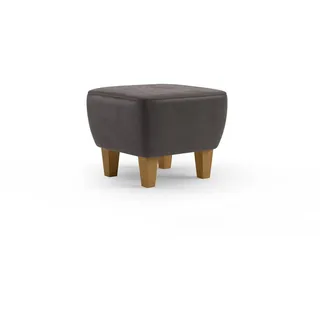 Cavadore Hocker Vida / Polsterhocker mit massiven Holzfüßen in Eiche / 52 x 46 x 52 / Mikrofaser, Graubraun