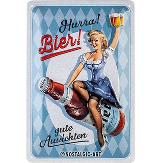 Nostalgic-Art 22335 Retro Blechschild Hurra Bier – Geschenk-Idee als Bar-Zubehör, aus Metall, Vintage-Design zur Dekoration, 20 x 30 cm