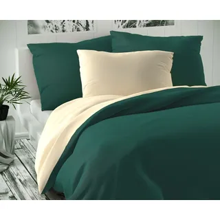 Kvalitex Satiniertes französisches Leinen LUXURY COLLECTION 1+2, 200x200, 70x90cm dunkelgrün/creme - Grün