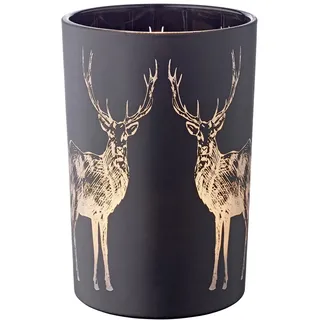 EDZARD Windlicht Tiu, Höhe 18 cm, Durchmesser 12 cm, matt schwarz, Hirsch-Motiv - Teelichthalter, Teelichtglas, Kerzenhalter, Glas für Teelicht, Tischdeko, Wohnzimmer Deko