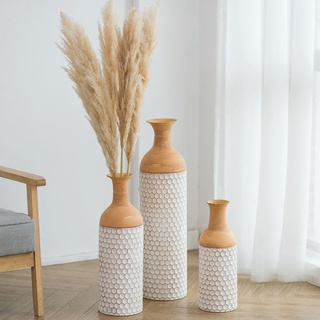 Sziqiqi Bodenvase Groß Weiß - 68/51/41cm Hoch Bodenvase Set of 3 Rustikal Vase für den Boden Gross Antike Terrakotta Bodenvasen für Wohnzimmer Esszimmer Schlafzimmer Home Flur Indoor Büro