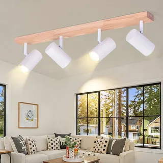 glitzerlife Deckenstrahler 4 Flammig Holz schwenkbar weiß