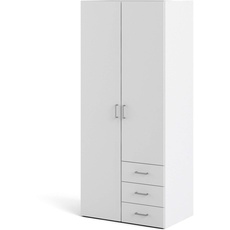 Kleiderschrank mit zwei Flügeltüren und drei Schubladen, Farbe Weiß, Maße 77 x 175 x 49 cm