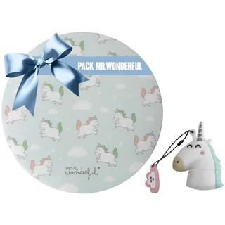 WONDEE Mr Wonderful Geschenkset, Einhorn-Pendrive, Original, USB, 32 GB + Mauspad für Kinder, rund, rutschfest, originelle Geschenke für Frauen und Mädchen