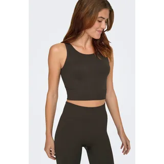 Trainingstop ONLY PLAY "ONPJAIA LIFE", Damen, Gr. S, braun (chocolate torte), Jersey, Obermaterial: 75% Nylon, 15% Polyamid, 10% Elasthan, unifarben, slim fit kurz, Rundhals, Tops Trainingstop, Cropped Fit, in feiner Rippstruktur