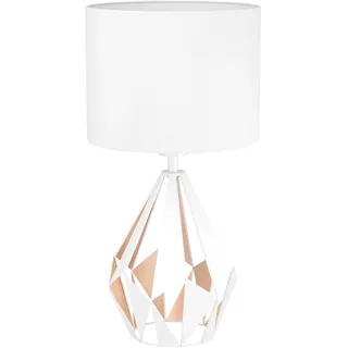 EGLO Tischlampe Carlton 5, 1 flammige Vintage Tischleuchte, Nachttischleuchte aus Stahl und Stoff, Farbe: Weiß, Gold, Fassung: E27, inkl. Schalter