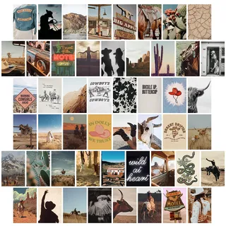 TwoDays Western-Dekor, Wand-Collage-Set, Raumdekoration, Cowboy-Dekor, Drucke für Mädchen, Schlafzimmer, Zuhause, Vintage-Cowgirl-Poster (50 Stück, 10,2 x 15,2 cm)