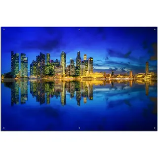 Wallario Outdoor-Poster für Garten oder Balkon, Motiv Skyline von Singapur in der Abenddämmerung, in ca. 61 x 91,50 cm - Schwarz