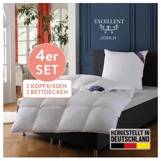 Excellent Daunenbettdecke + Federkissen "Zürich, Bettdecke normal mit Bestnote "Hoher Schlafkomfort" bewertet.", 4-tlg.Set 2x135x200 + 155x220 cm & 2xKissen 80x80 cm, weiß,
