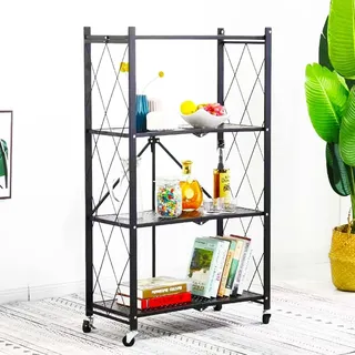 Bakaji Küchenwagen, zusammenklappbar, Mehrzweckmöbel, schmale Räume, schmal, bequem, platzsparend, Badezimmer, Büro, Möbel, Innenarchitektur, Farbe Schwarz (4 Etagen)